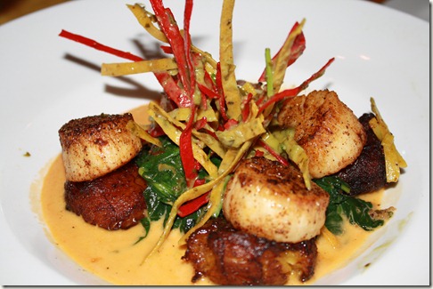 Chili Dusted Scallops with Carrot Vanilla Ginger Sauce