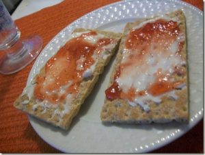 Whole Wheat Wasa Crackers with Light Laughing Cow and Strawberry Preserves