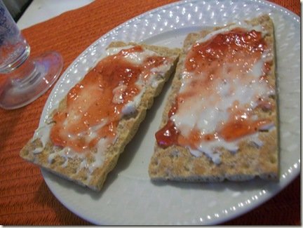 Whole Wheat Wasa Crackers with Light Laughing Cow and Strawberry Preserves